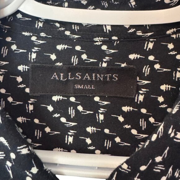 All Saints black/white music notes pattern button down long sleeve top size S - Picture 5 of 5